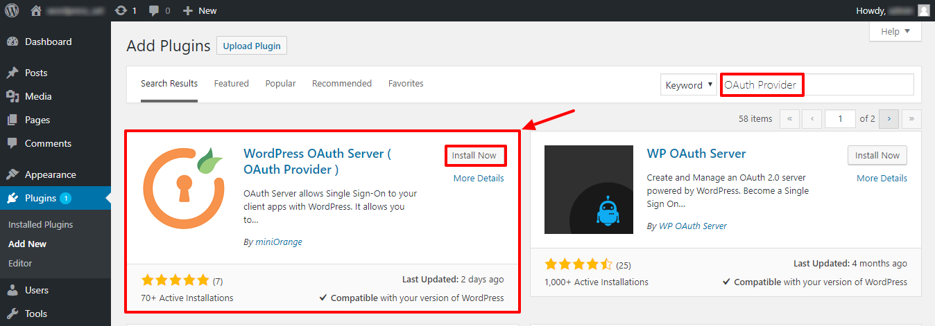 OAuth server install plugin 