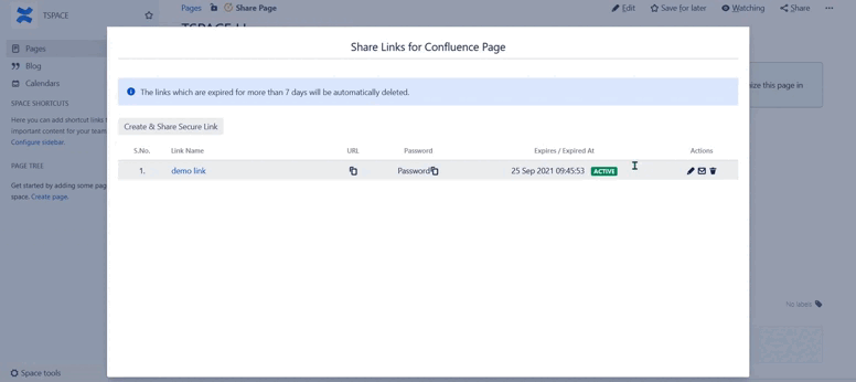 Confluence Share Page List of Links