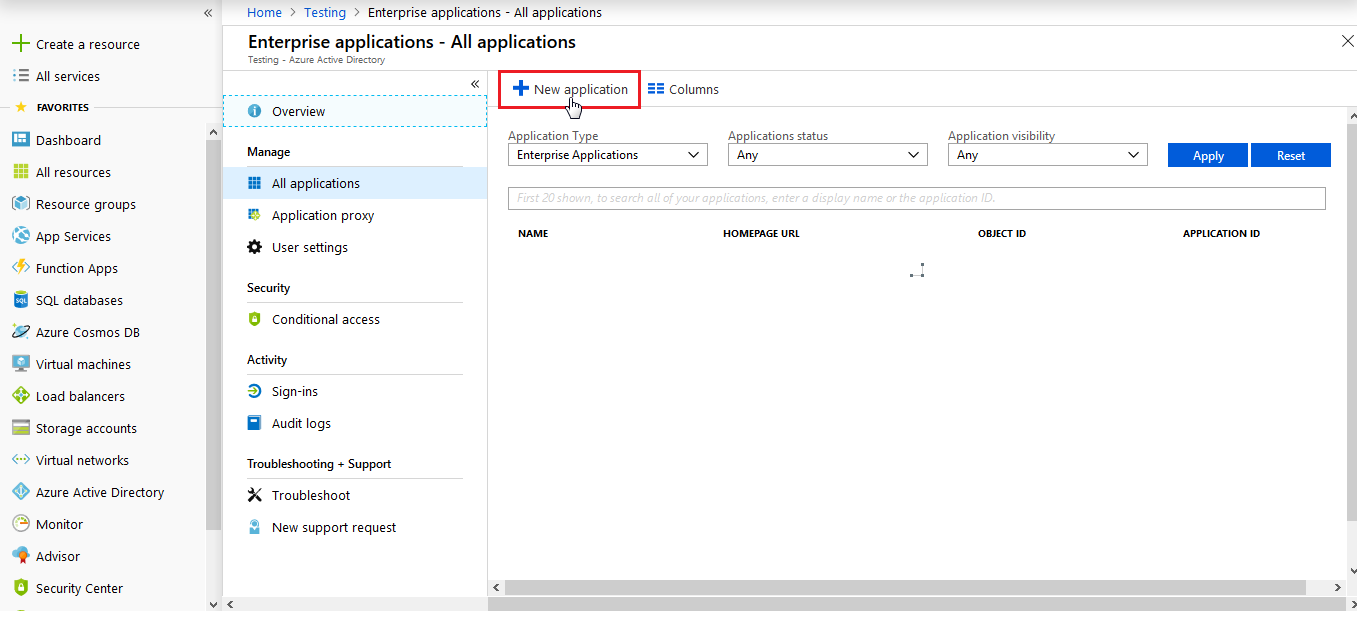 azure ad sso New Application