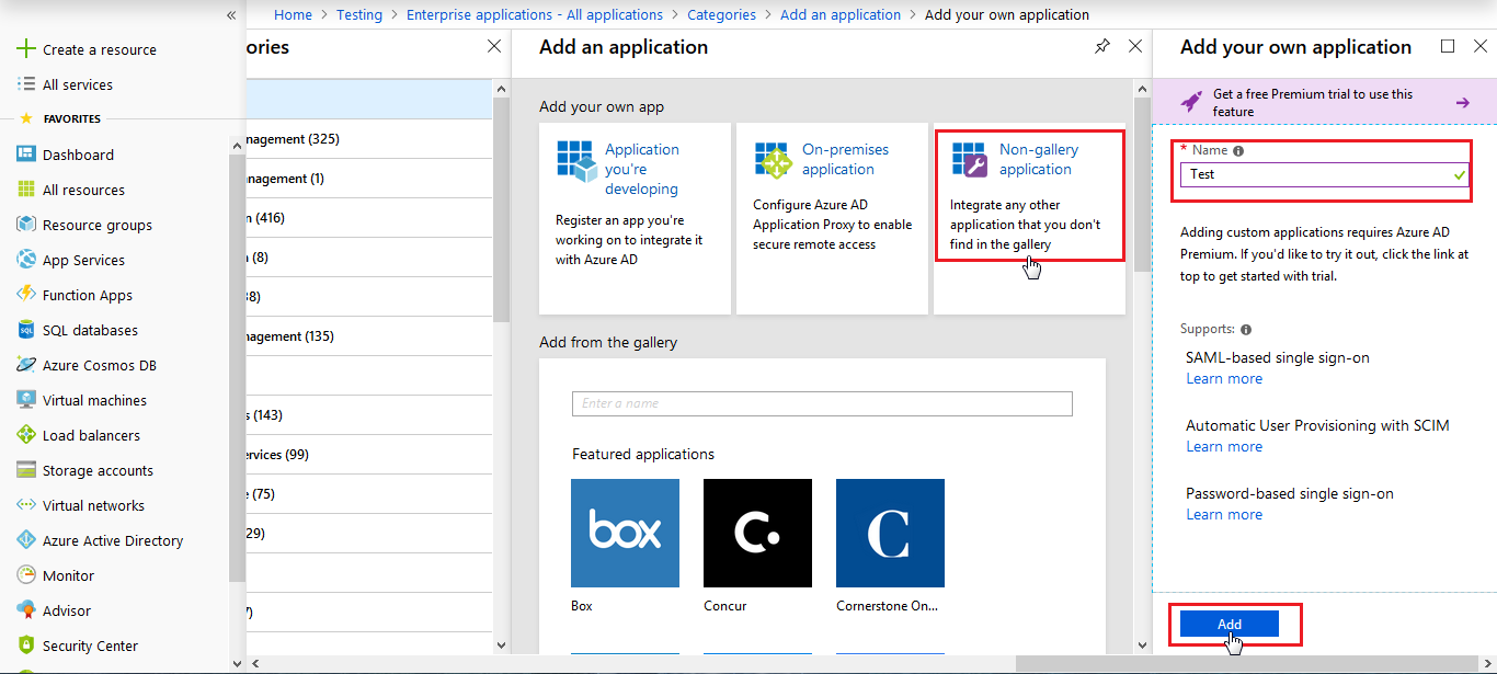 azure ad sso Non-gallery application