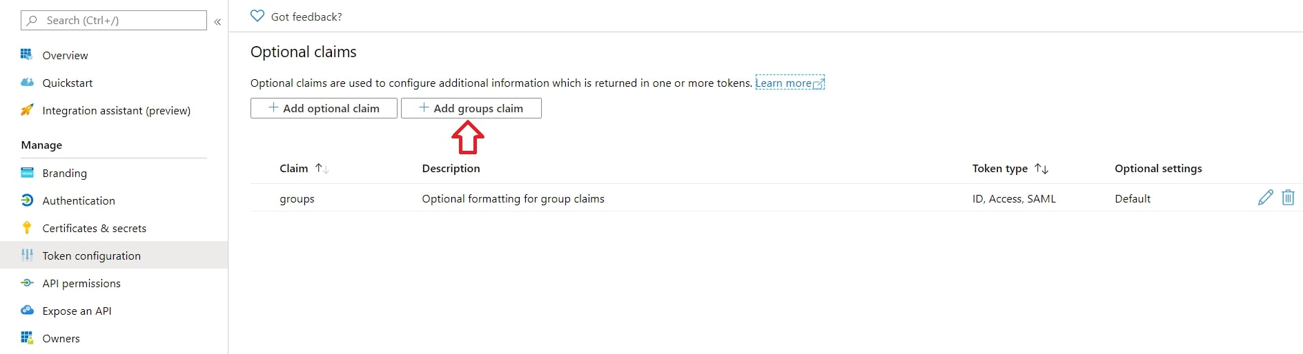 Single Sign On(SSO)using Microsoft Entra ID (Previously known as Azure AD), Add groups claim