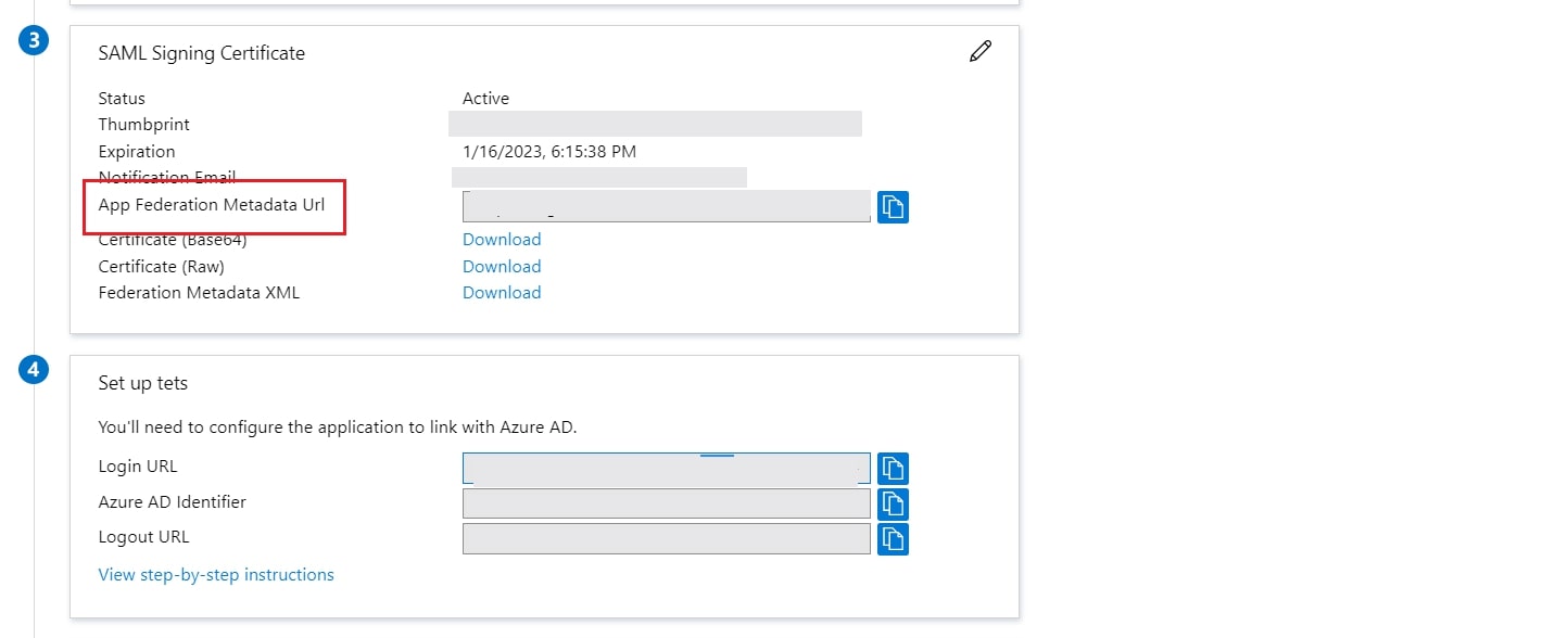 Single Sign On(SSO)using Microsoft Entra ID (Previously known as Azure AD),federation metadata URL 