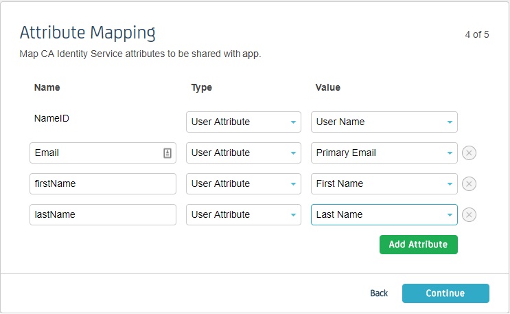 SAML Single Sign On (SSO) using CA Identity CA Identity SSO Login, Attribute mapping