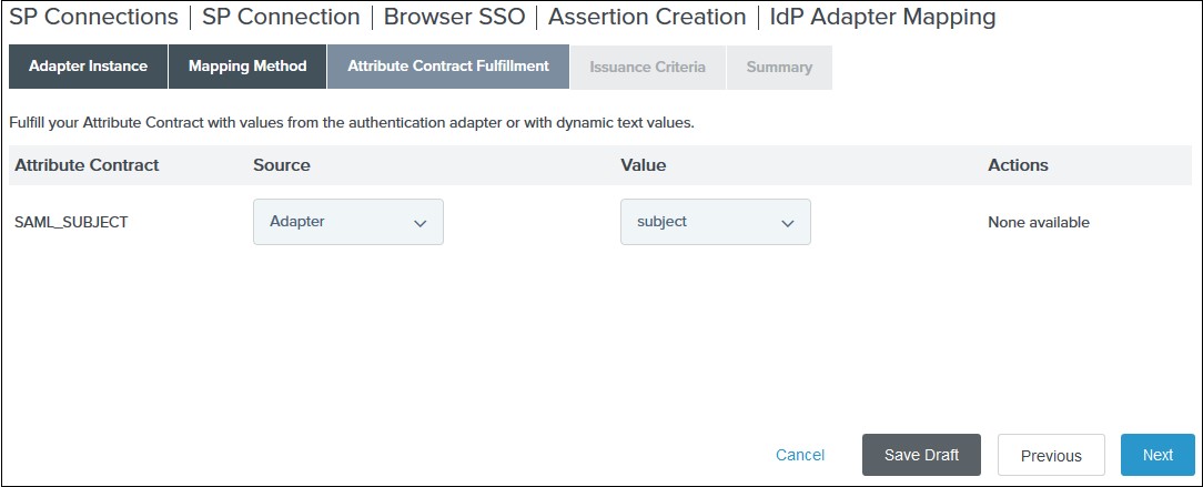 SAML Single Sign On (SSO) using PingFederate Identity Provider, Attribute Contract Settings