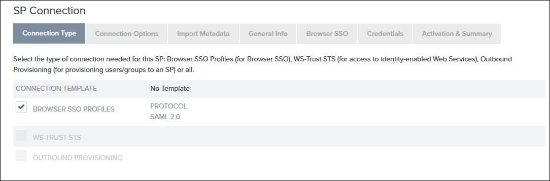 SAML Single Sign On (SSO) using PingFederate Identity Provider, SSO Connection type