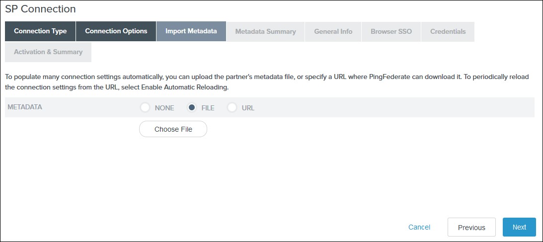 SAML Single Sign On (SSO) using PingFederate Identity Provider, Import Metadata