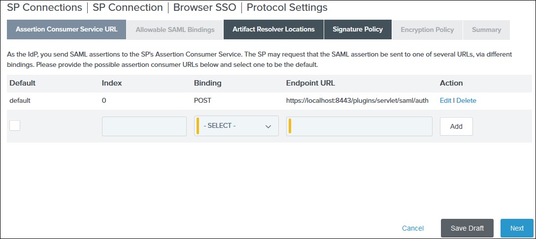 SAML Single Sign On (SSO) using PingFederate Identity Provider, SSO Protocol Settings