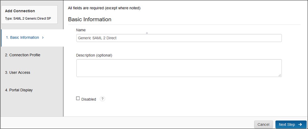 SAML Single Sign On (SSO) using RSA SecureID Identity Provider, Fill Basic Information