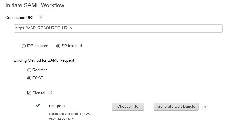 SAML Single Sign On (SSO) using RSA SecureID Identity Provider, Initiate SAML WorkFlow Settings