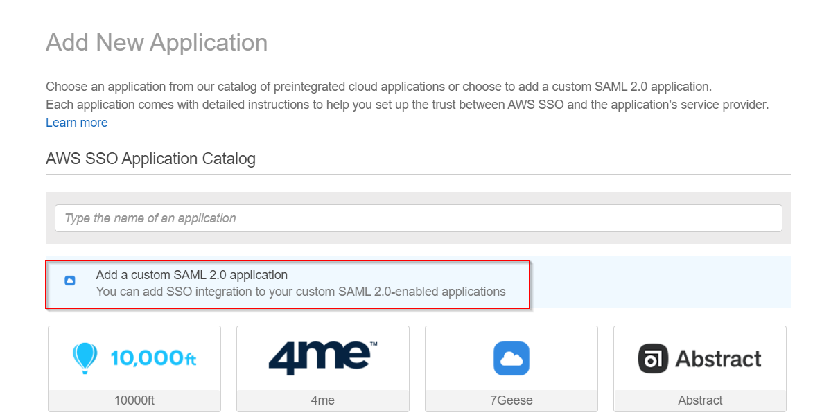 SAML Single Sign On(SSO) using AWS Identity Provider, Custom Application