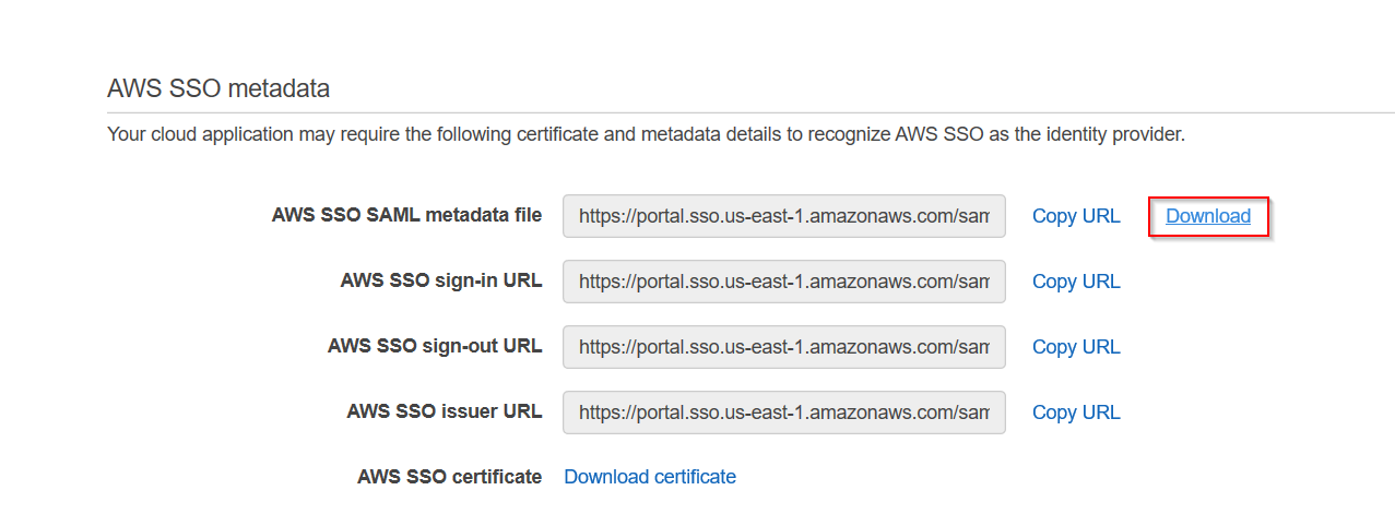 SAML Single Sign On(SSO) using AWS Identity Provider, Download Metadata file