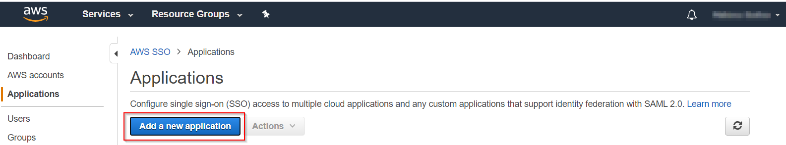 SAML Single Sign On(SSO) using AWS Identity Provider,Add Application