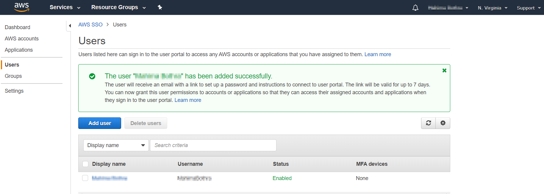 SAML Single Sign On(SSO) using AWS Identity Provider, Added User