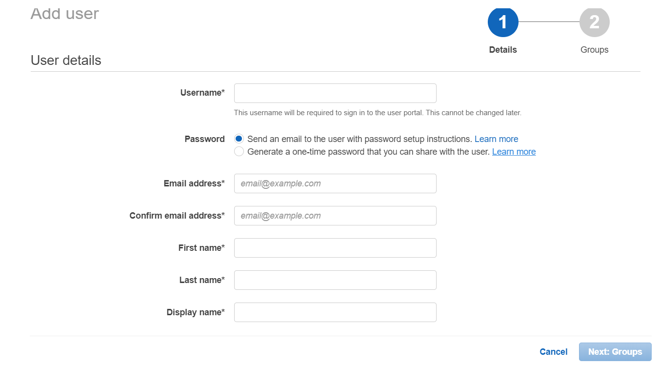 SAML Single Sign On(SSO) using AWS Identity Provider, Add User