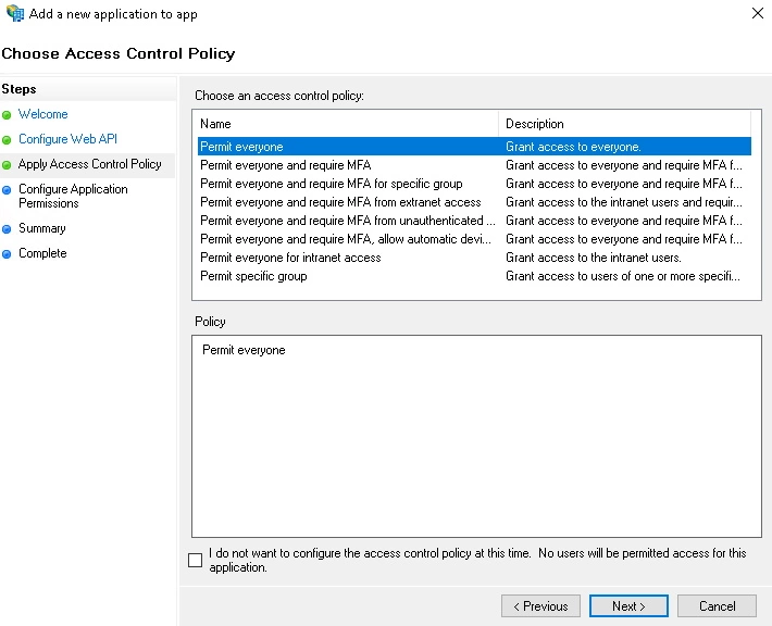 OAuth / OPenID Single Sign On (SSO) using ADFS, Access Control Policy