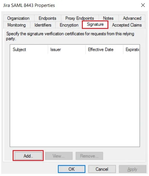 SAML Single Sign On (SSO) using ADFS Identity Provider, Add certificate