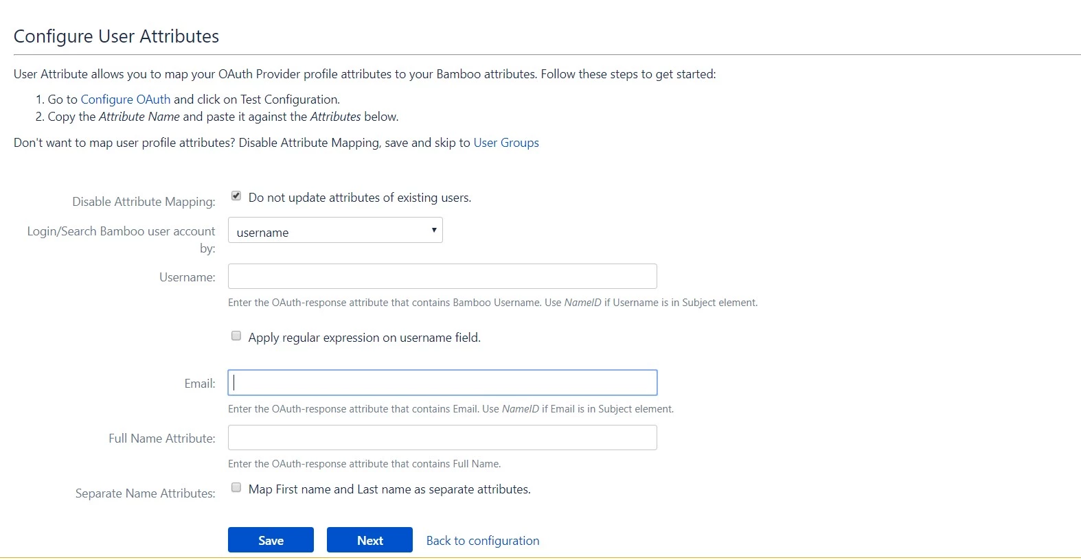 OAuth / OpenID Single Sign On (SSO) into Bamboo Service Provider, User profile configuration