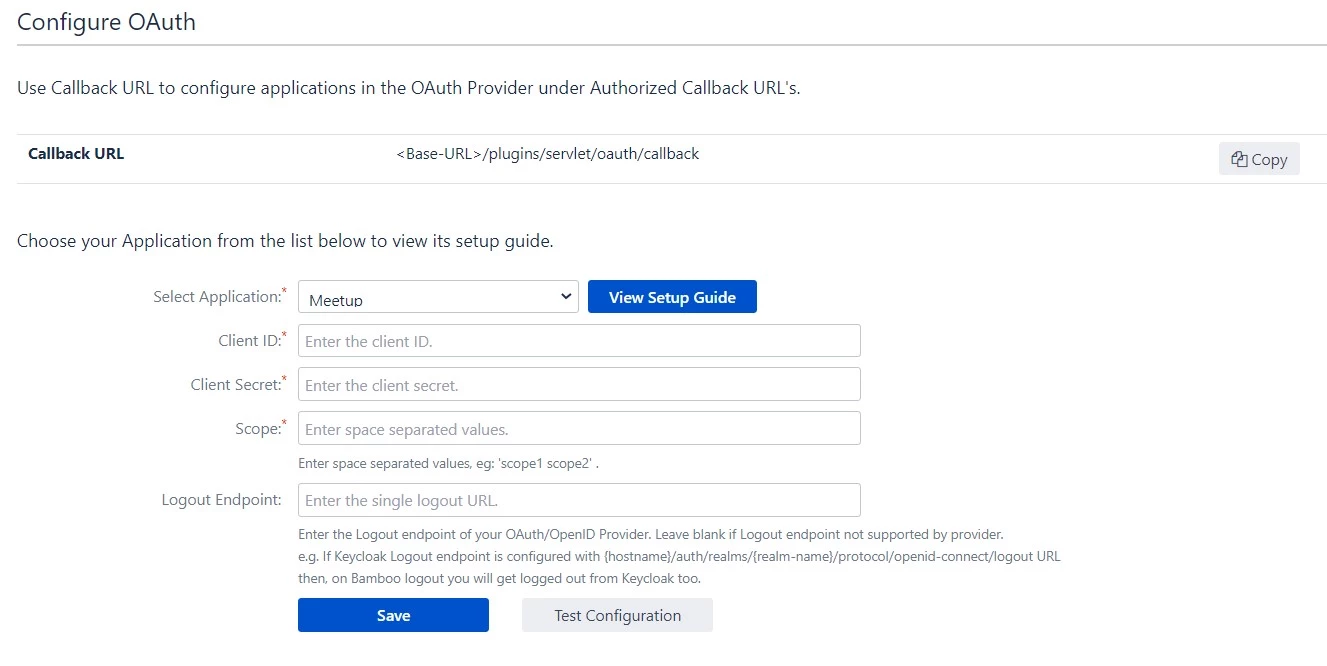 OAuth / OpenID Single Sign On (SSO) into Bamboo Service Provider, Select Meetup Application