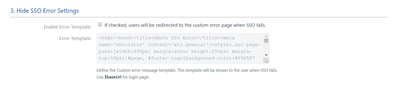 OAuth / OpenID Single Sign On (SSO) into Bitbucket Service Provider, Custom error template settings