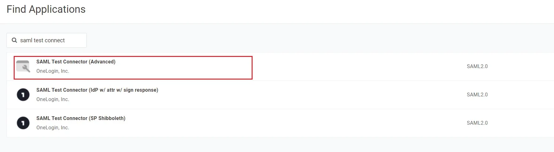 SAML Single Sign On (SSO) using Onelogin Identity Provider,Onelogin SSO login, Find SAML Application
