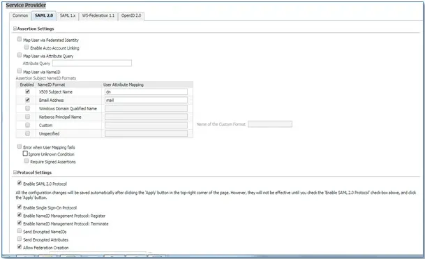 SAML Single Sign On (SSO) using Oracle Identity Provider, Service Provider Configuration