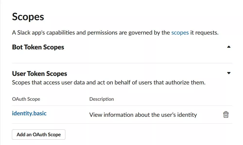 OAuth/OpenID/OIDC Single Sign On (SSO) using Slack Identity Provider, Select Scope