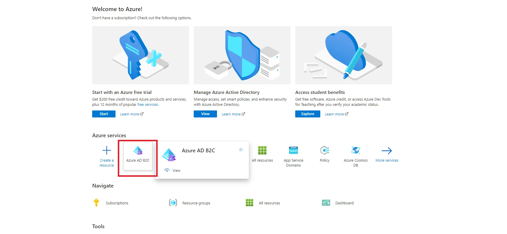 Configure Azure B2C SSO (Single Sign-On) - Select Azure AD B2C