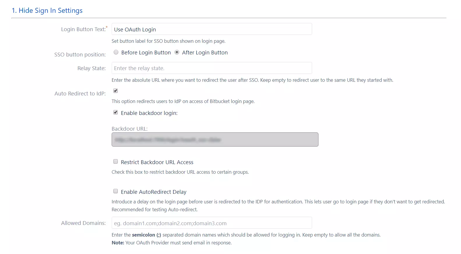 OAuth / OpenID Single Sign On (SSO) into Bitbucket Service Provider, Sign in settings