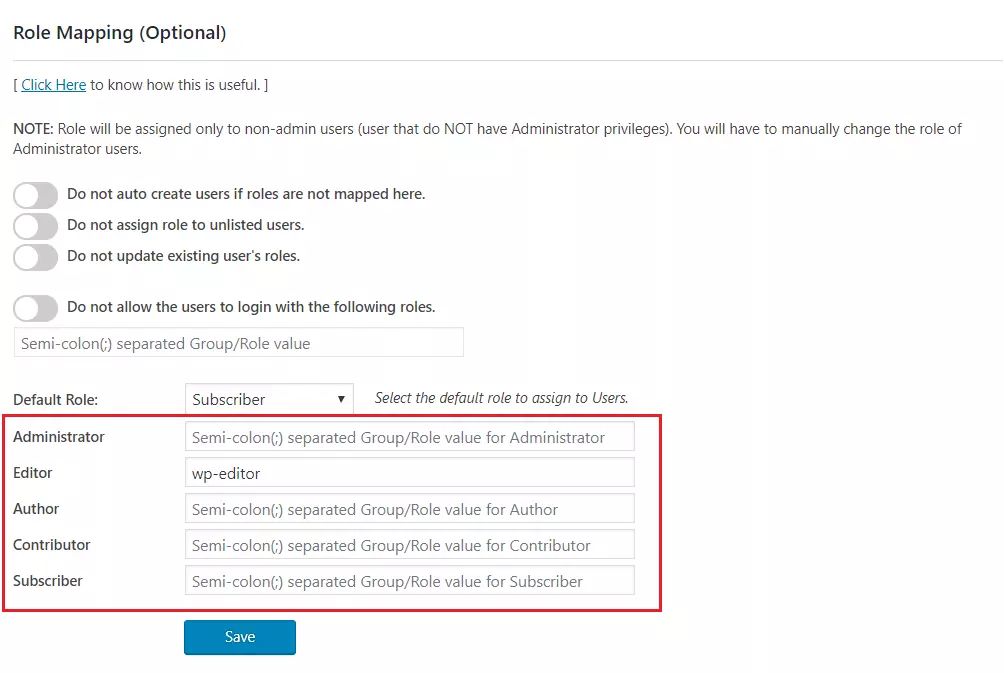 WordPress SAML Single Sign-On (SSO) Login-role mapping