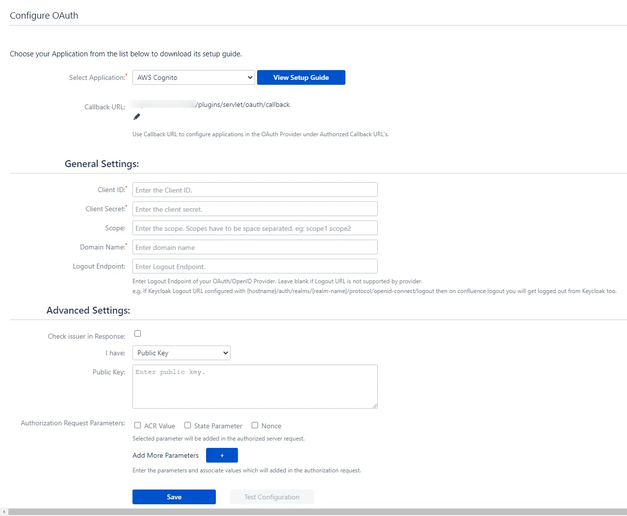 Confluence OAuth / OPenID Single Sign On (SSO) using AWS Cognito, Configuration