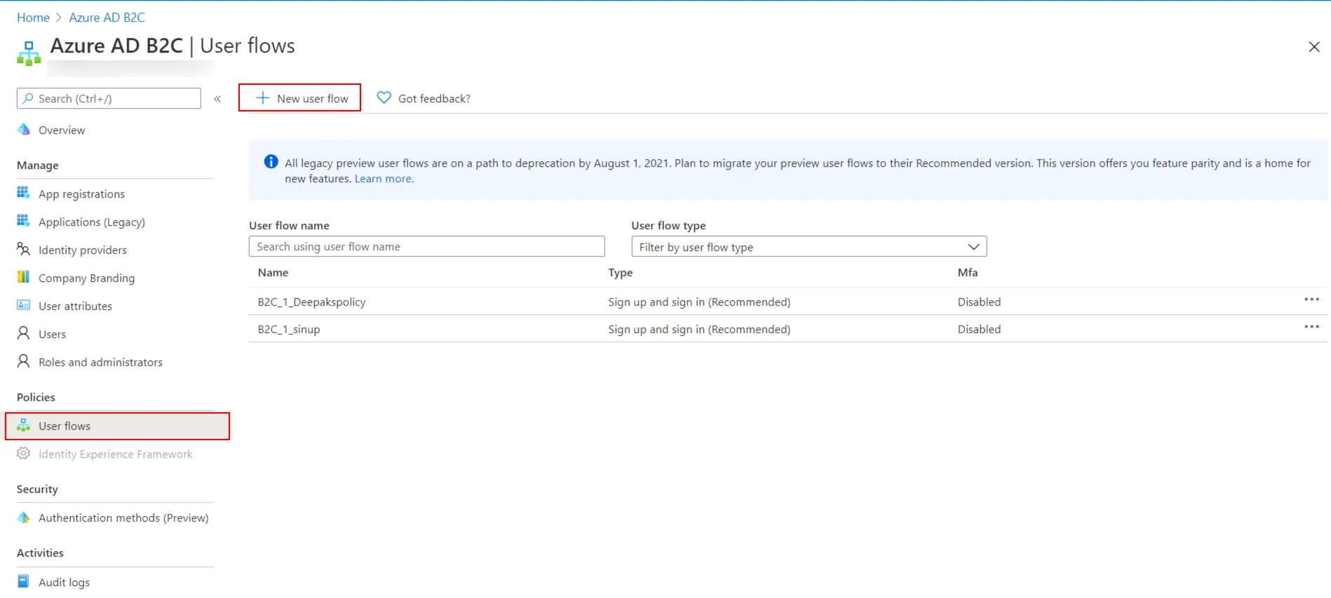 Azure AD B2C Shopify (SSO) - New User Flow