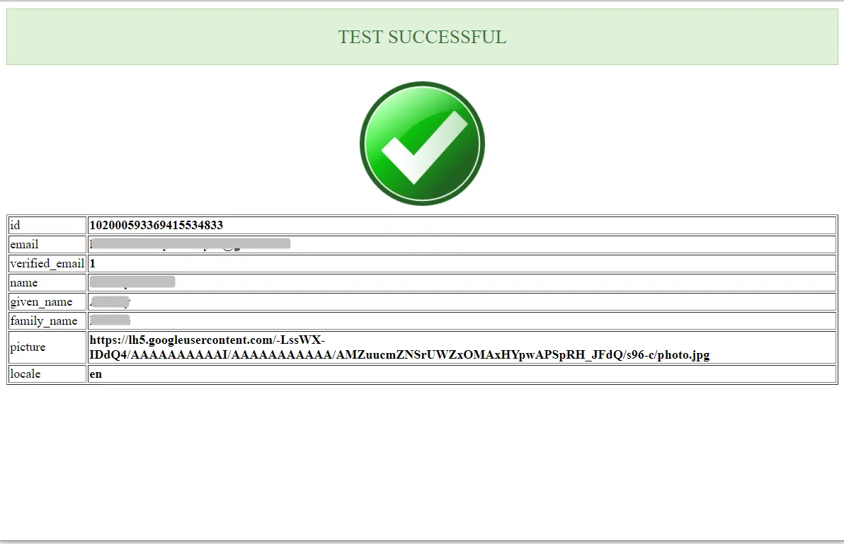 Google WordPress social login Test Configuration app
