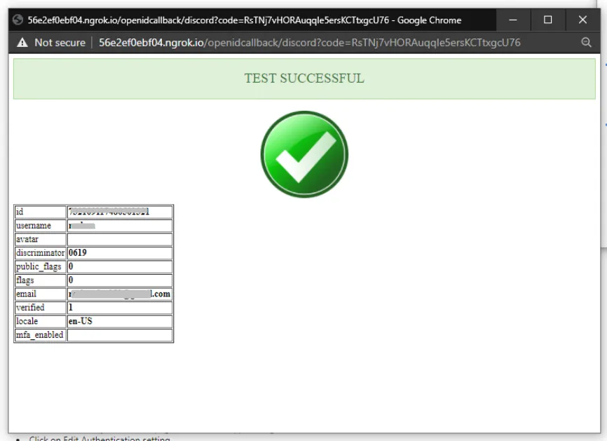 Discord social login Test Configuration