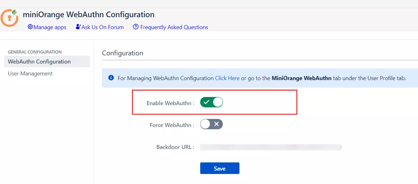 Enable WebAuthn Configuration