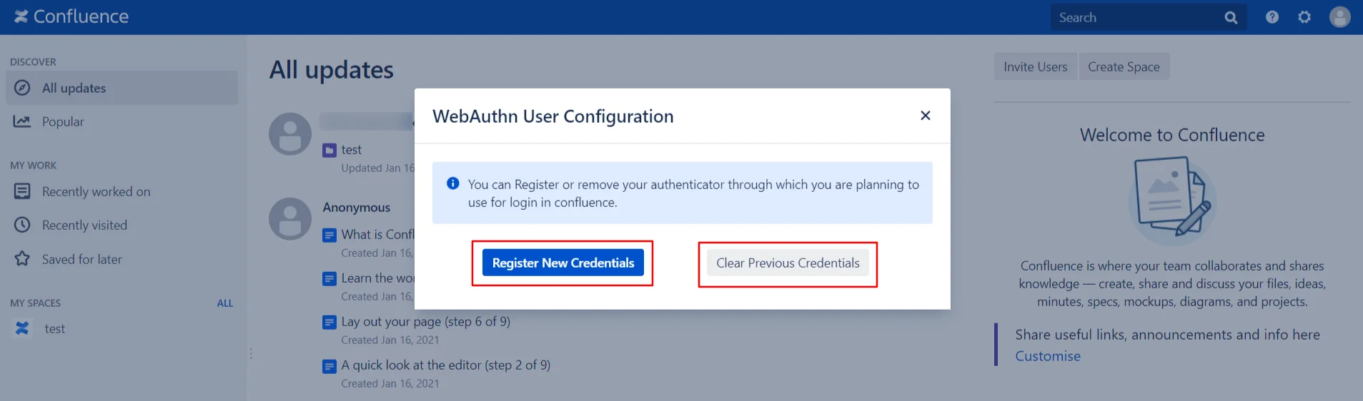 webauthn configuration popup