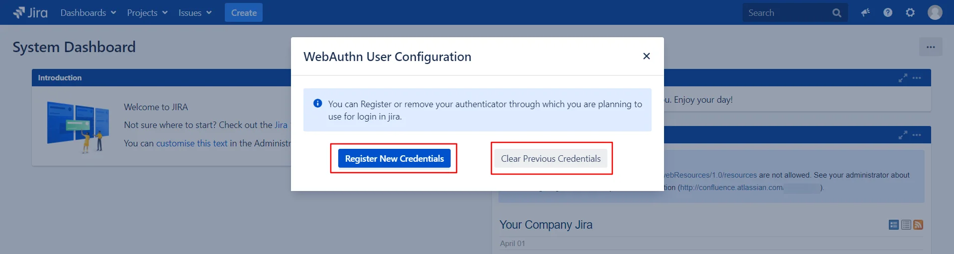 webauthn configuration popup