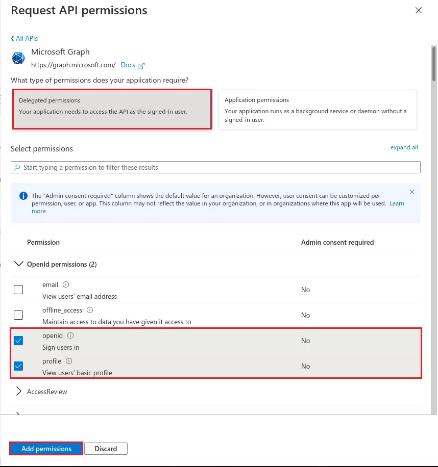 Azure AD B2C Shopify (SSO) - Select Scopes