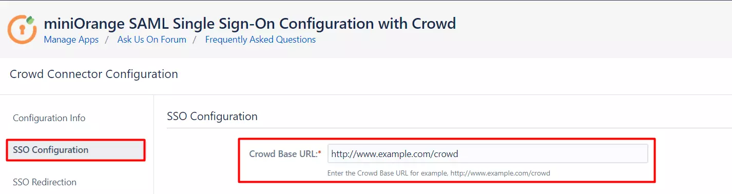 SAML Single Sign On (SSO) Connector for Crowd and Confluence, Crowd Base URL