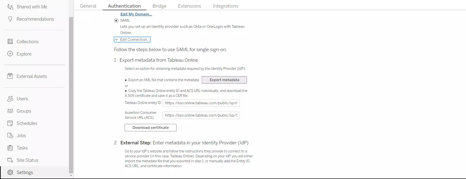 Edit Connection - Tableau Online WP SSO | Tableau Online asSP for Login with WordPress (WP)