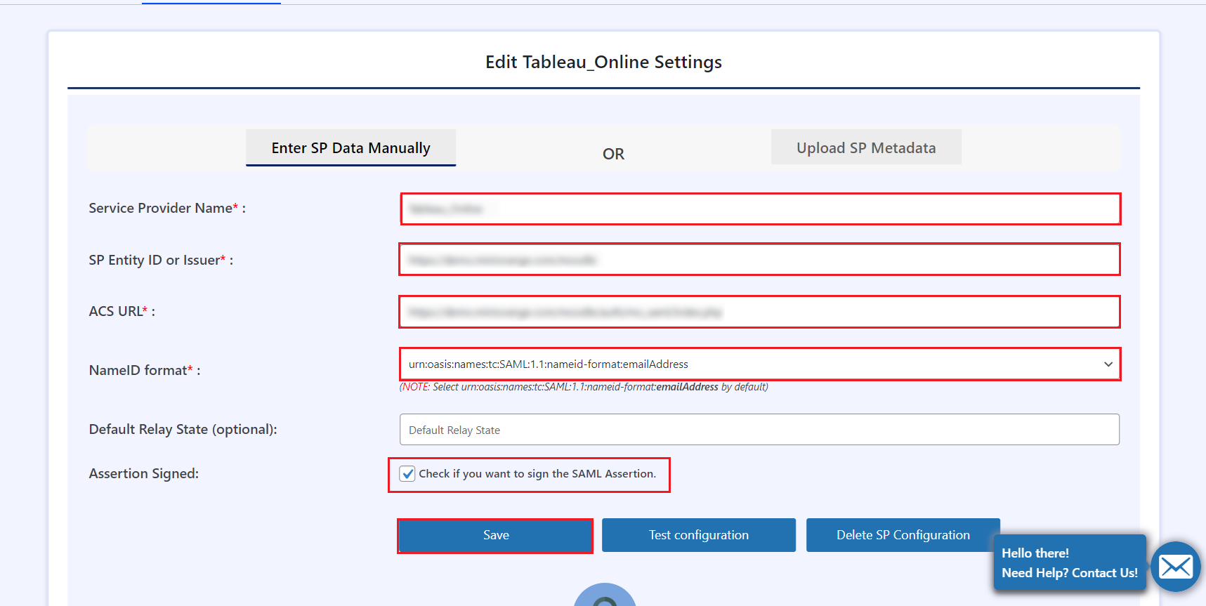 Enter SP Information - Tableau Online WP SSO | Tableau Online as SP for Login with WordPress (WP)