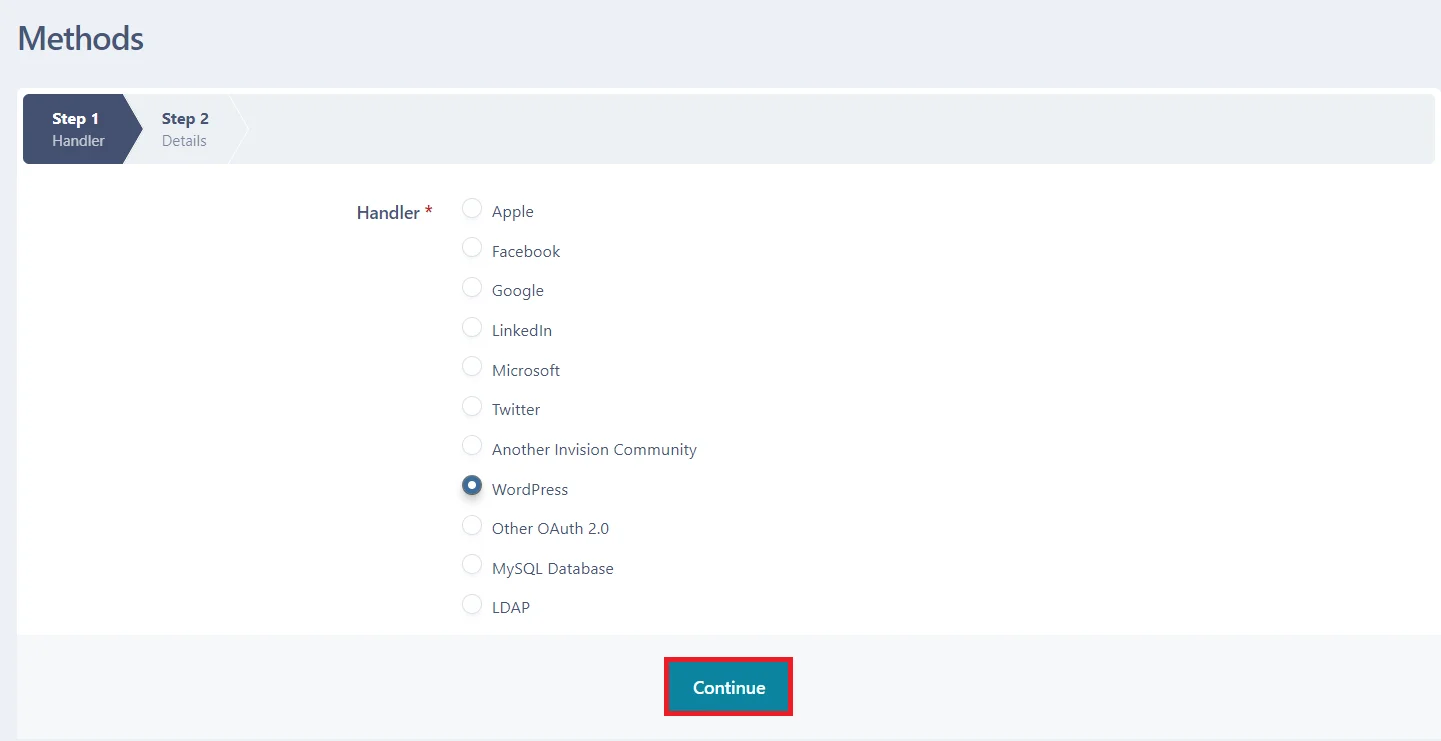 OAuth server Single Sign-On(SSO)WordPress- Invision Community select wordpress handler