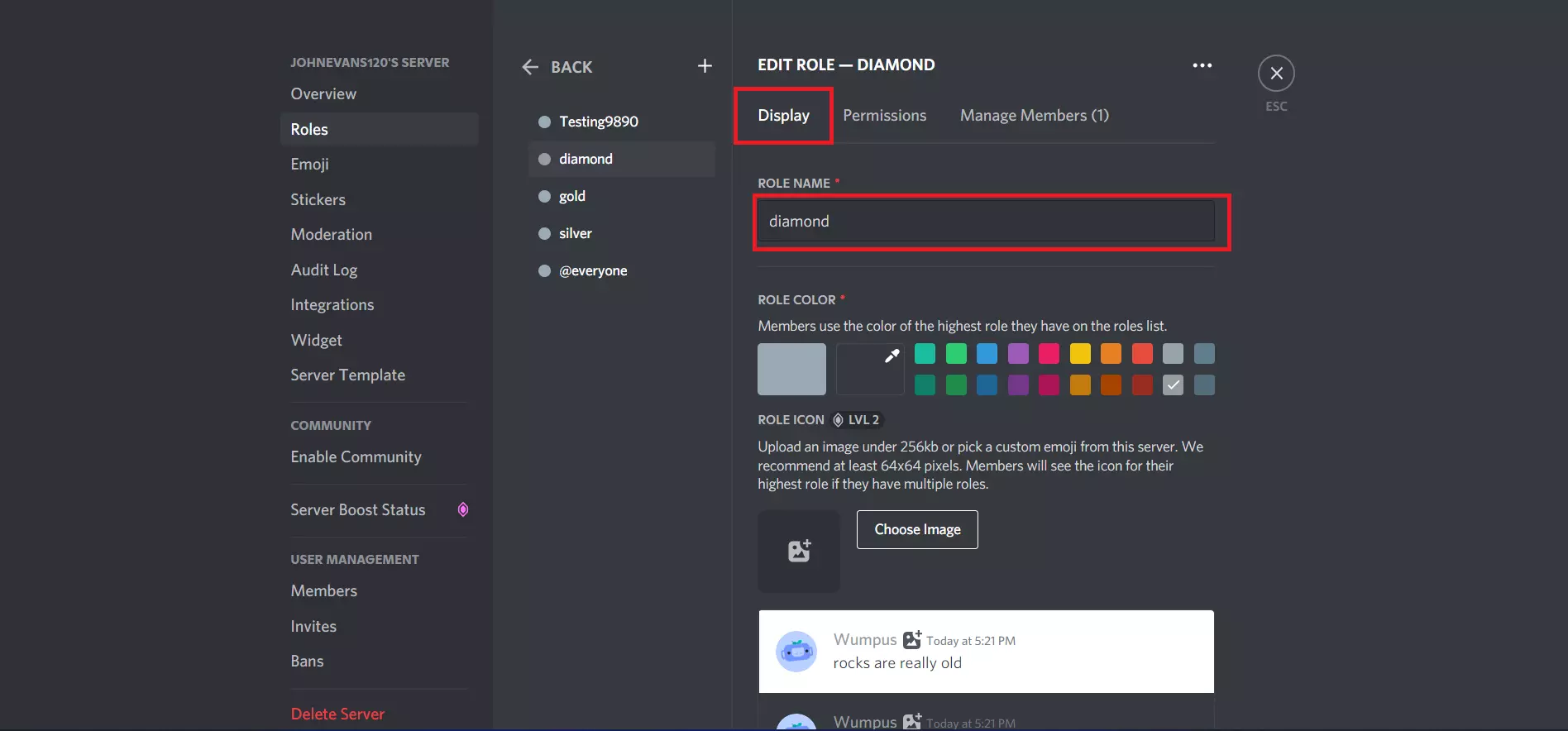 discord wordprss integration role name