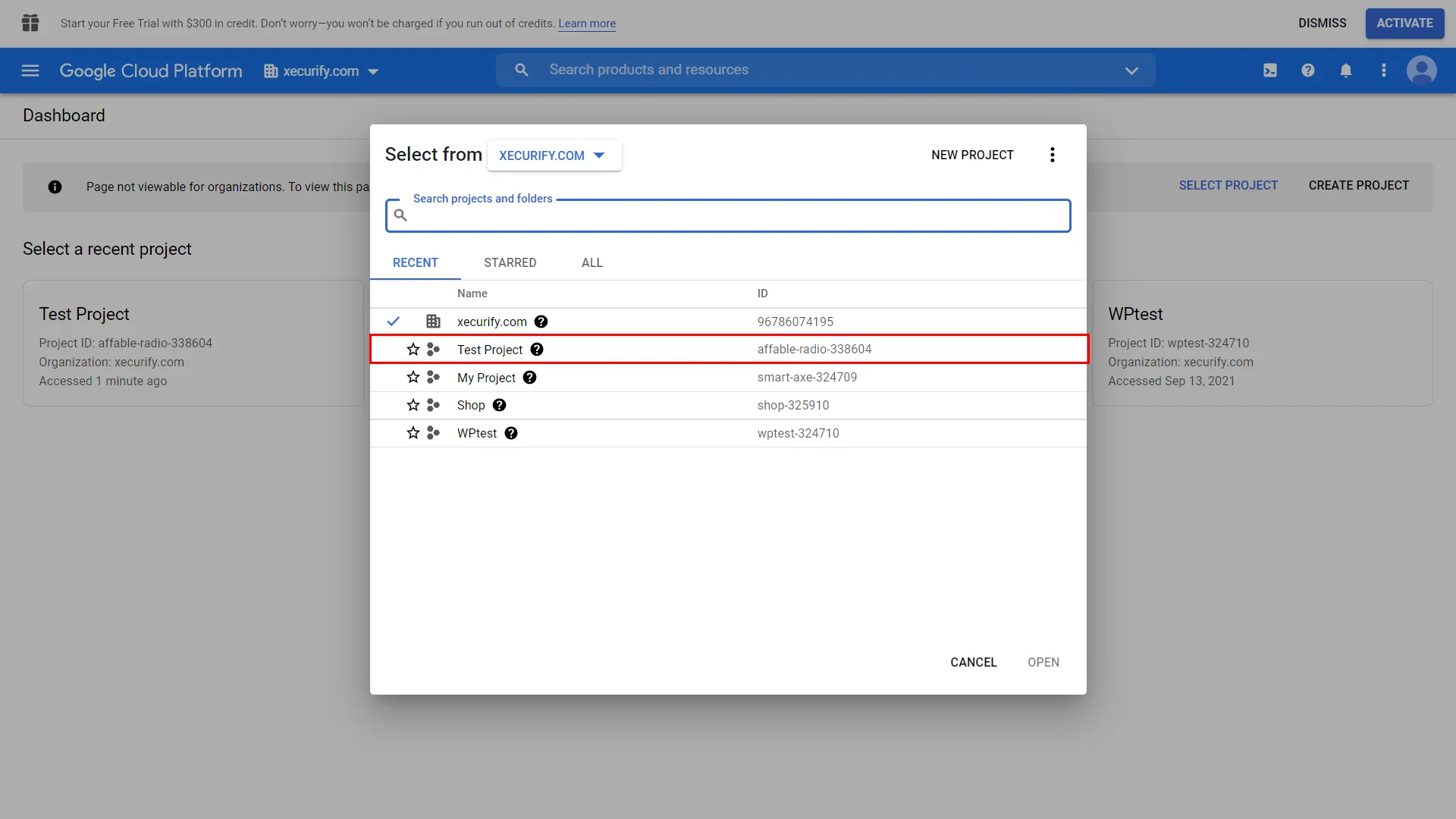 Shopify SSO - Select Project