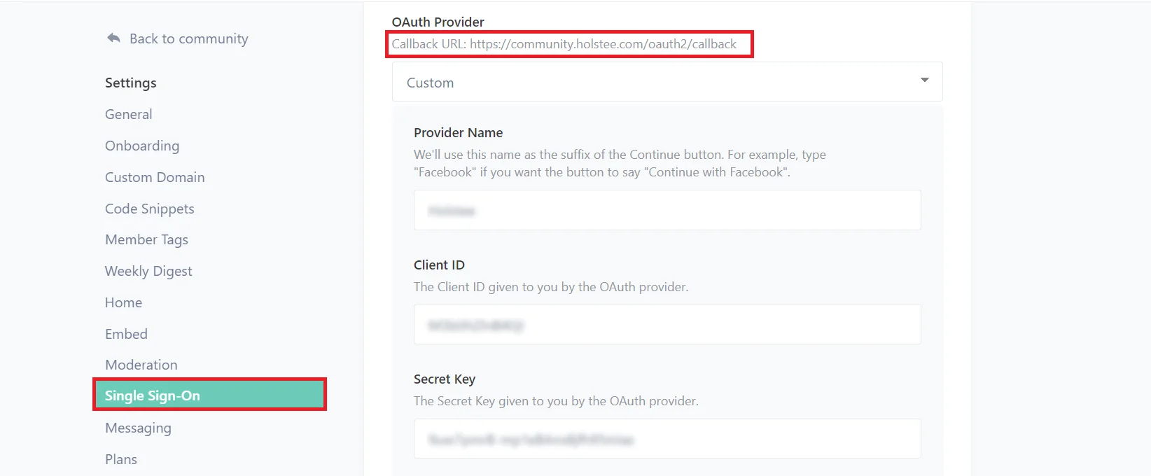 Shopify Circle.so Single Sign-On (SSO)- copy callbackurl 