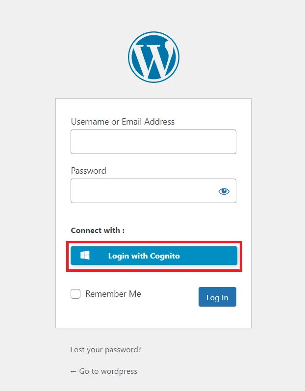 AWS Cognito Single Sign-on (SSO) - WordPress create-newclient login button setting