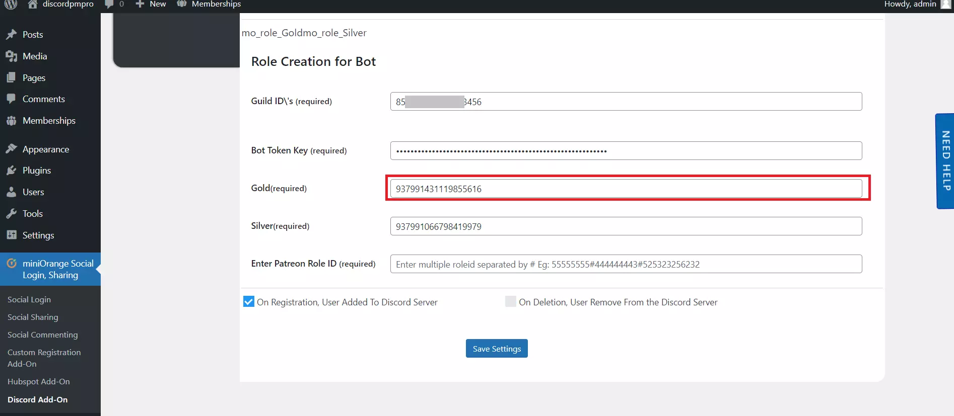 Paste role ID WordPress Discord
         Integration