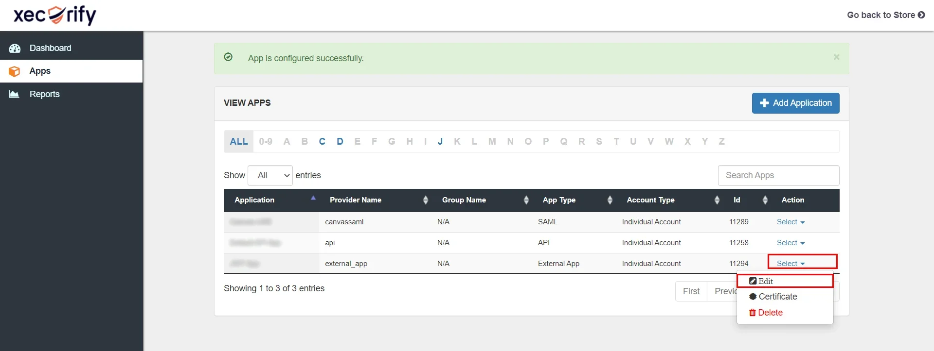 Configure the App secret