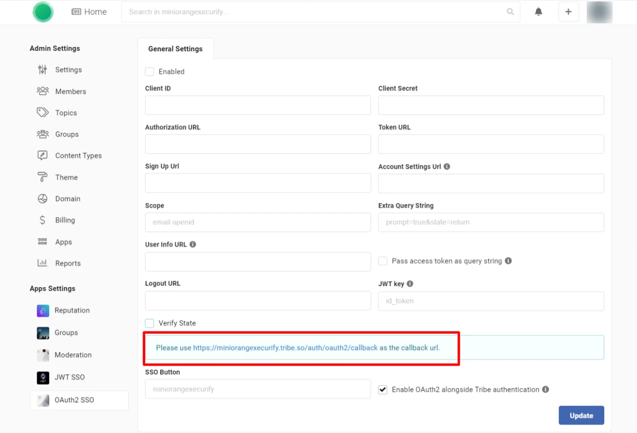 OAuth server Single Sign-On(SSO)Tribe - Tribe SSO Authorized Redirect URI 