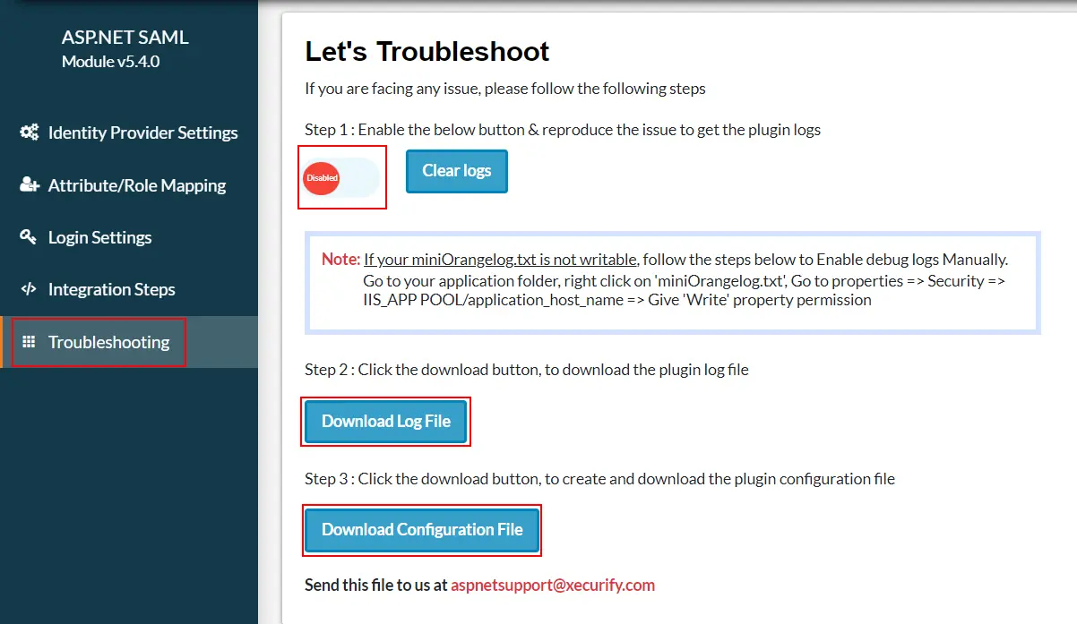 ASP.NET SAML SSO - Enable debug logs