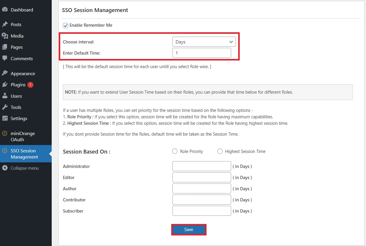 SSO Session Management Integration | Default Time and Choose interval